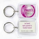 Sleutelhanger Je bent een parel in Gods hand (roze)